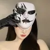 Máscara de Halloween de rosto inteiro, máscara de grade preto e branco para dança de rua, acessório de performance de cosplay de festa à fantasia de terror engraçado