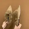 Meias Pantufas Peludas de Outono e Inverno para Mulheres, Bico Fino, Rebites, Tira Única, Aumento de Altura, Pantufas Fechadas para Mulheres, de Calçar, Pantufas de Algodão Peludo
