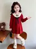 Vestido Suéter Feminino 2026 Gola Marinho Desenho Animado Bordado Laço Vestido Tricotado para Bebê Menina