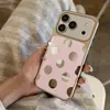 Adecuado para funda de teléfono Apple 17 Pro Max, Apple 16, Apple 15, diseño de lunares huecos rosa lindo de dibujos animados