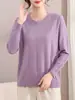 Suéter para mujeres de mediana edad y mayores, nuevo estilo otoño 2026, cuello redondo, corte holgado, elástico, talla grande, camiseta básica de punto para madres