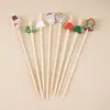 Palitos de Frutas de Natal Descartáveis de Bambu Papai Noel Garfos de Frutas Flocos de Neve Boneco de Neve Rena 100 Peças/Pacote