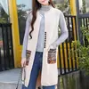 Chaleco de Punto sin Mangas Holgado de Longitud Media de Nuevo Estilo Transfronterizo con Abertura en el Dobladillo para Mujer, Cárdigan Patchwork, Primavera 2025
