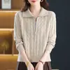 Cardigan de Tricô com Zíper na Gola Primavera Outono Curto Solto Elegante Suéter de Tricô Trançado Casaco Novo Top Feminino