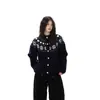 Feira de Outono e Inverno Estilo Americano Retro Preguiçoso Preppy Jacquard com Padrão Totem Suéter Gola Redonda Tricô Tricô para Homens e Mulheres