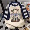 Camiseta de Verão 2025 com Listras Três Listras Color-Blocking de Manga Curta, Estilo Nicho Casual Solto Versátil para Casal, Top para o Dia a Dia
