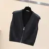 Chaqueta Chaleco Tejido para Mujer, Ropa de Otoño e Invierno, Chaleco Ajustado Estilo Coreano, Chaleco Suéter con Cuello en V de Abrigo, Estilo Corto