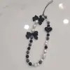 Cadena para teléfono móvil con cuentas de niña linda, cordón, flor acrílica, lazo, corazón con cuentas, funda de teléfono, adornos de cuentas de colores