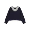 Conjunto de Primavera 2026 para Niñas Amybaby Nuevo Elegante Top con Hombros Descubiertos y Parches Estilo Dos Piezas Falsas con Pantalones de Pierna Ancha Azul Marino