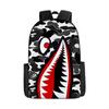 Mochila de estudante de tubarão de correspondência de cores de camuflagem transfronteiriça Impressão digital de grande capacidade Cartoon Anime Mochila Mochila