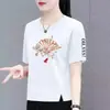 Comercio Exterior Transfronterizo Nuevo Estilo Chino Ropa para Mamá Camiseta de Manga Corta para Mujer de Mediana Edad Holgada Talla Grande Top de Media Manga para Mujer