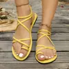Sandálias Planas de Tira Fina Estilo Europeu e Americano Novas para Primavera e Verão 2026 para Mulheres, Chinelos Slip-On de Tamanho Grande, Cor Sólida, Comércio Exterior Transfronteiriço