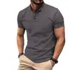 Polo de Verano 2025 para Hombre Europeo y Americano con Cuello Henley, Camiseta con Botones Deportiva de Color Puro Casual de Manga Corta de Secado Rápido para Hombre
