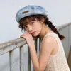 Boina de Mezclilla Lavada Estilo Retro Japonés Nueva Primavera para Mujer, Sombrero de Artista Versátil para Adelgazar la Cara, Sombrero Nube
