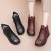 Zapatos de Invierno para Mamá Nueva, Zapatos de Algodón, Zapatos Planos Antideslizantes Retro para Mujer, Botas Cortas Cálidas con Forro Polar para Edad Media y Avanzada, Botas de Cuero para Personas Mayores