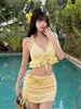 Bikini de Tres Piezas Estilo Francés para Chica Pura y Deseo Nuevo con Espalda Descubierta que Cubre el Vientre y Luce Delgado, Adecuado para Vacaciones en la Playa y Traje de Baño para Fuentes Termales para Mujeres