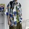Camisa floral estilo hawaiano tailandés americano, verano estilo Hong Kong retro playa costera floral para pareja de manga corta para hombre
