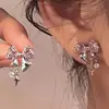 Pendientes de Zirconia Rosa con Lazo, Estilo Lujo Ligero y de Gama Alta, para Mujer, Nicho, Sencillos y Exquisitos, Nuevos Pendientes de Moda 2023