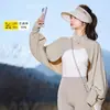 Xale Capa de Proteção Solar para Mulheres Verão 2026 Novo Ciclismo ao Ar Livre Seda Gelada Roupa de Proteção Solar Estilo Fino Guarda-Sol Anti-Ultravioleta