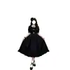 Vestido Lolita negro con cintura entallada, estilo elegante y vintage, monja gótica oscura Lolita
