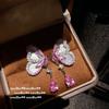Conjunto de Colar de Pedra Preciosa Borboleta Fritillaria Vintage Italiano e Brincos de Borboleta Rosa Vintage Zircônia