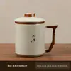 Taza de té de cerámica en caja de regalo de horno Ru, vaso de agua personal para la oficina, taza con tapa, filtro de separación de té y agua, regalo