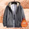 Chamarra con cierre para hombre, forrada de polar, suéter con capucha de cachemir engrosado, cárdigan casual cálido de invierno grueso para hombre