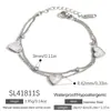 Pulseira de Aço Titânio Yuhui Transfronteiriça Coração Incrustado com Madrepérola Branca com Diamantes Banhada a Ouro Real Estilo Empilhável Camada Dupla Pulseira de Aço Inoxidável Pulseira