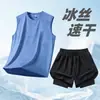 Tamanho grande Terno Esportivo Seda Gelo Masculino Verão Novo Secagem Rápida Corrida Fitness Roupas de Basquete Regata Sem Mangas Shorts