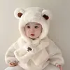 Chapéu de Inverno e Outono Unissex Infantil Acolchoado Quente com Proteção para Orelhas Estilo Coreano Chapéu Quente Chapéu Infantil Cachecol de Bebê Integrado