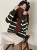 Korean-style color-block striped sweater coat, 2026 autumn/winter new collection, soft and versatile, relaxed fit, round-neck knitted cardigan for women