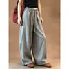 Pantalones anchos retro grises con cordón elástico tipo globo para mujer, verano, bolsillos divididos, corte holgado, que cubren la cadera, casuales, largos