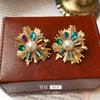 Vintage vintage Aretes Medio Antiguo Marcado Aretes Lujo Ligero Aretes de Botón de Alta Gama Joyería de Industria Pesada Nueva Joyería