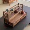 Juego de té de madera maciza de nogal negro norteamericano, soporte para tazas de té, estante de almacenamiento para tetera de arcilla púrpura, exhibición de mesa, estante de exhibición antiguo, estante de almacenamiento