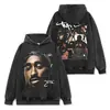 Camiseta de Manga Corta con Estampado de Tupac Estilo Retro Americano Transfronteriza Sudadera con Capucha Holgada Pesada Vintage de Cuello Redondo para Hombre y Mujer