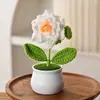 Plantas Verdes Simuladas Tejidas a Mano, Macetas Tejidas a Mano con Flores de Rosa, Adornos para Coche de Hilo Terminado DIY, Ramos