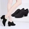 Zapatos de Baile para Exteriores de Cuero Oxford Negro para Mujer 2026 Otoño Tacón Medio Zapatos de Maestro Suela Suave Zapatos para Baile de Salón y Baile Cuadrado