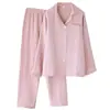Pijama de Algodón Puro Tipo Japonés con Mangas Largas para Primavera, Otoño e Invierno, Conjunto de Ropa de Casa de Gasa de Cuatro Capas Unisex