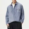 Ropa de Hombre Xintang Primavera/Verano Nueva Camisa Rayada Bloque de Color Retro Americana, Estilo Old Money Camisa de Manga Larga Vintage de Color Contrastante