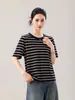 Fábrica Dalang Nueva Camiseta de Punto Tencel Calibre 16 Rayas Cuello Redondo Manga Corta Primavera Verano Delgado Top para Mujer Venta al por Mayor