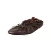 Zapatos Planos de Piel de Vaca Arrugada con Boca Baja para Mujer, Otoño Nuevo Piel Genuina Punta Redonda Moño Cómodos Suela Suave Zapatos de Abuela