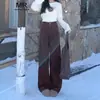 Jeans Feminino Marrom de Cintura Alta Wide Leg Outono e Inverno 2024 Moda Nova Solto Emagrecedor Reto Marrom Calça Mop
