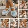 Nuevos Zapatos de Mujer de Tallas Grandes Transfronterizos, Zapatos Casuales de Moda con Suela Gruesa, Tacones de Cuña Huecos con Hebilla y Punta Cerrada Floral para Mujer, Estilo Europeo y Americano