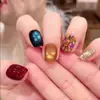MedusaVintage Bloqueio de Cores Vermelho e Azul Olho de Gato Pó de Espelho Mágico com Detalhes em Ouro, Glitter de Alta Qualidade, Arte de Unhas Artesanal Pura
