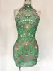 Vestido Curto de Verão Sem Mangas com Strass Brilhante para Mulheres Festa Baile Casamento Aniversário Vestido Performance de Cantora