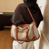 Bolso de Hombro Tipo Tote Casual de Gran Capacidad para Viajes Diarios de Mujer 2025 Invierno Nuevo de Moda Ligero de Lona con Contraste Color Hombro Cruzado
