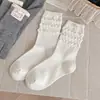 Calcetines de tela serie gris a media pantorrilla para mujer Otoño/Invierno Ligeros de Lujo Estilo Academia de Chica Japonesa Calcetines Largos de Algodón Calcetines Acumulados