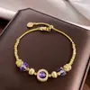 Pulsera de Flores con Perlas de Zircón Amatista Redondo para Mujer, Mismo Estilo que Xiaohongshu, Joyería de Diseño de Nicho de Lujo Ligero