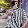 Camiseta Solta Versátil de Manga Curta Masculina Estilo Coreano Moderna de Verão Para Casal Manga Meia-manga Top da Moda Marca Listrada Camiseta Básica