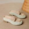Pantuflas de Media Punta Camelia para Mujer para Exterior 2025 Nuevo Verano Sandalias Slip-on Perezosas Zapatos Planos